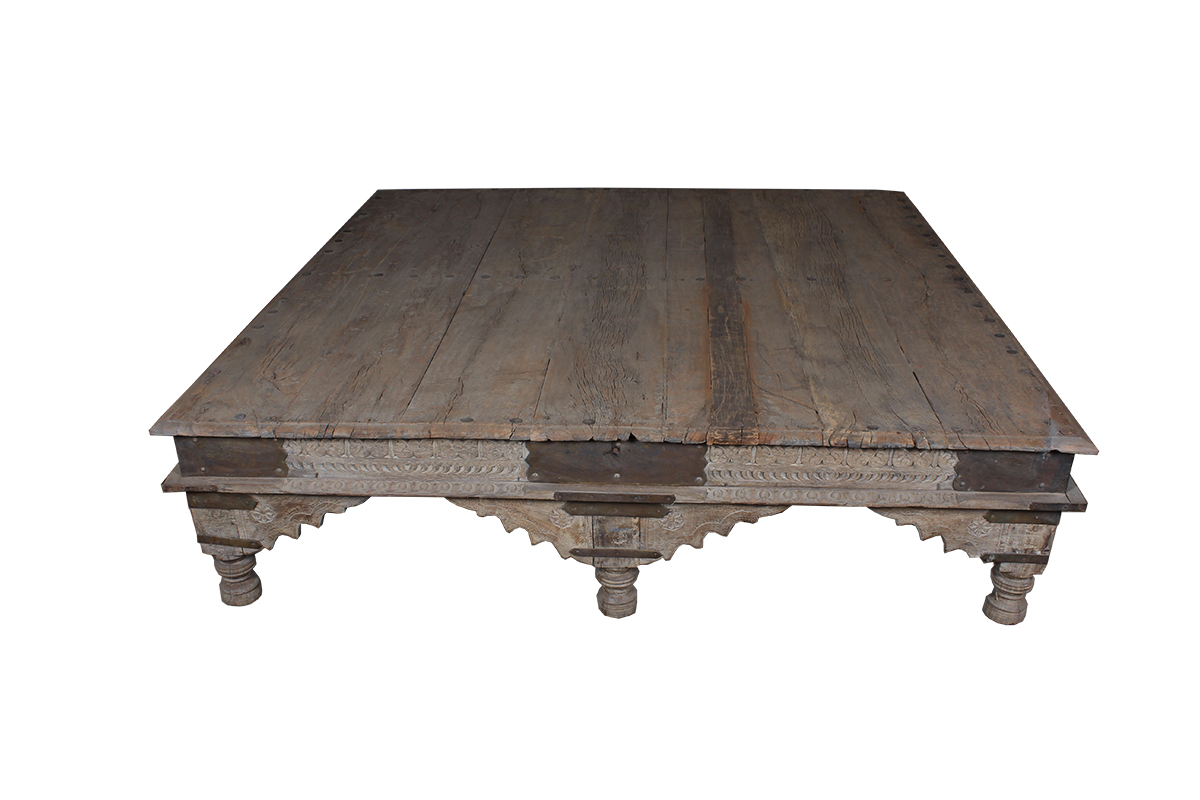 Antieke Salontafel van Onbehandeld Hout (185 x 185 x 45 CM) GUSJ