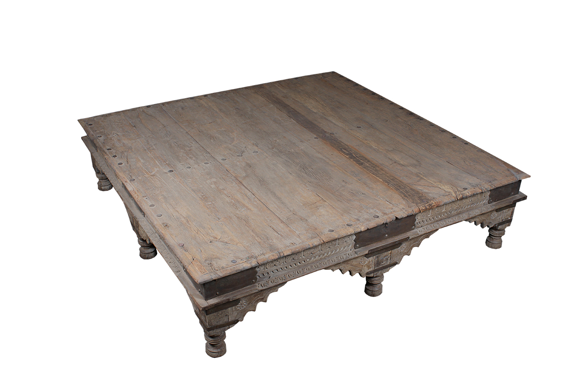 Antieke Salontafel van Onbehandeld Hout (185 x 185 x 45 CM) GUSJ